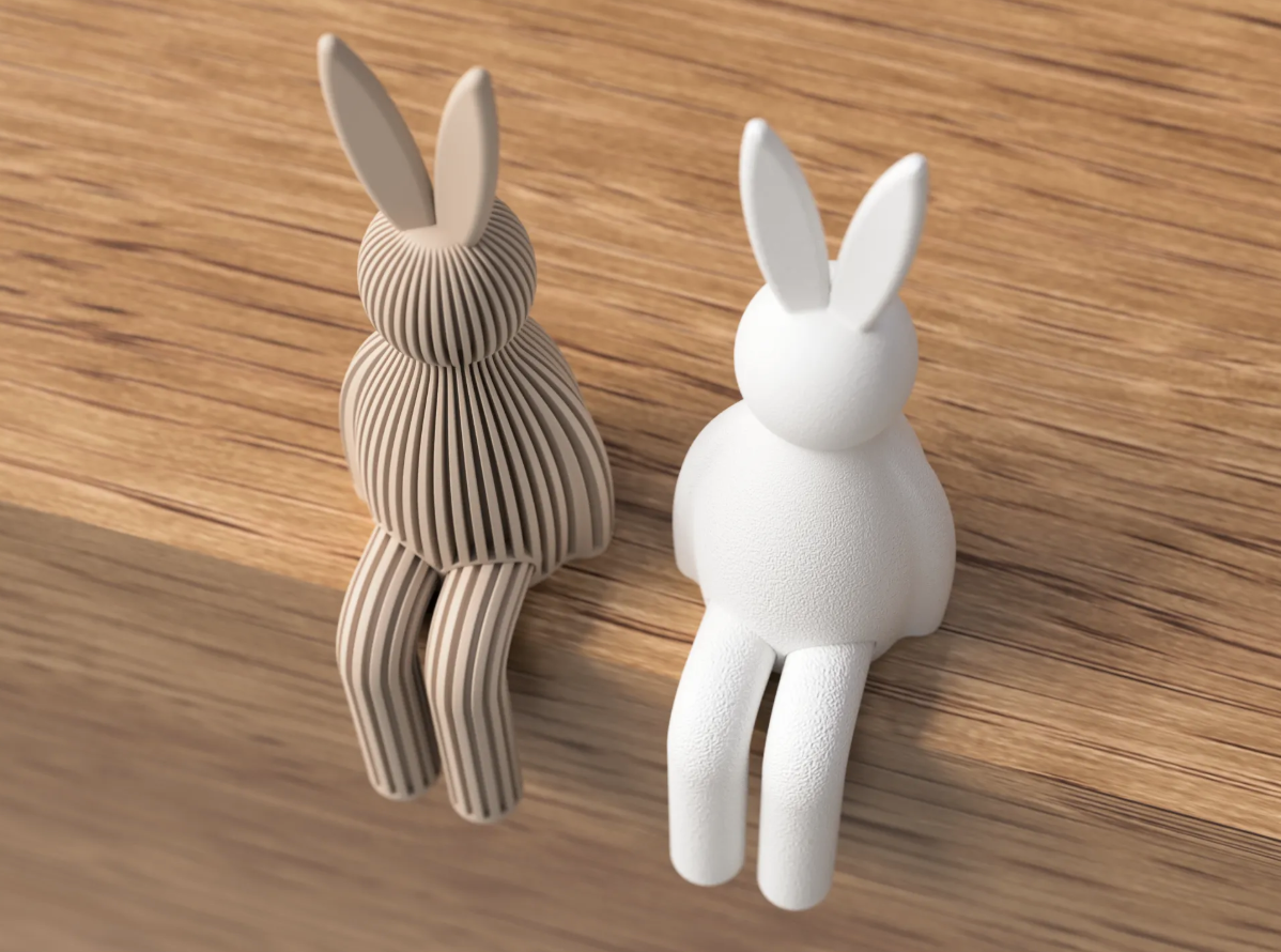 Coelho Decorativo de Páscoa Japandi – Escultura para Prateleira com Acabamento Ripado