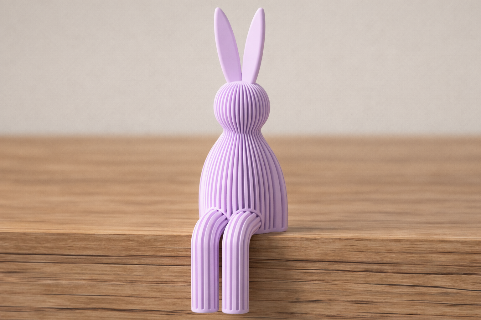 Coelho Decorativo de Páscoa Japandi – Escultura para Prateleira com Acabamento Ripado