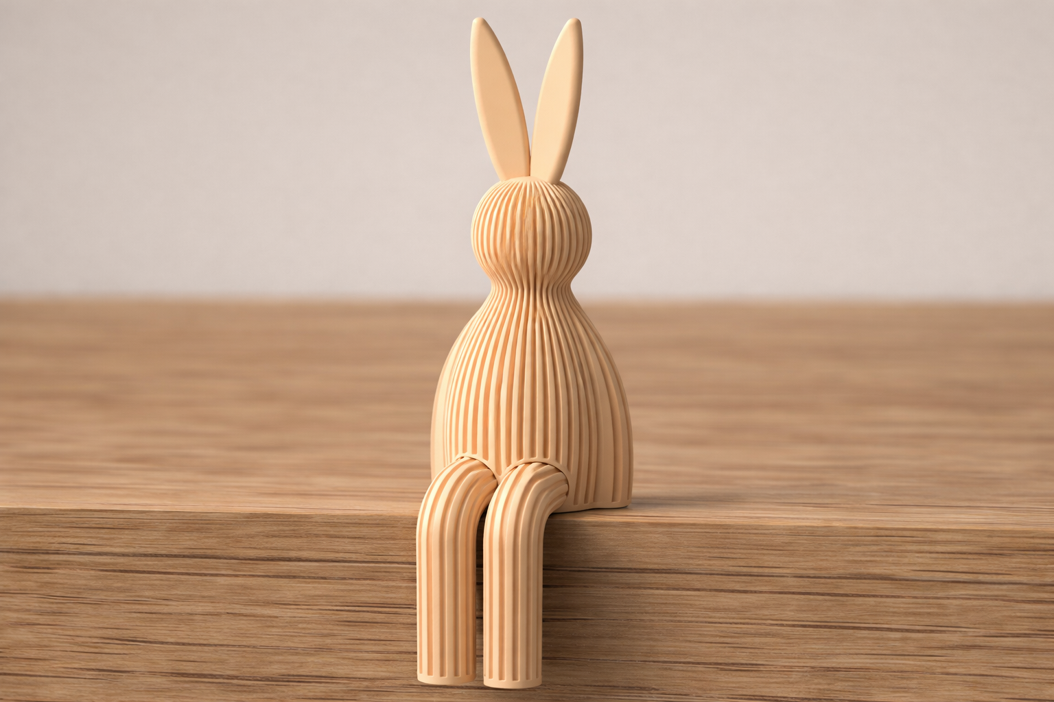 Coelho Decorativo de Páscoa Japandi – Escultura para Prateleira com Acabamento Ripado