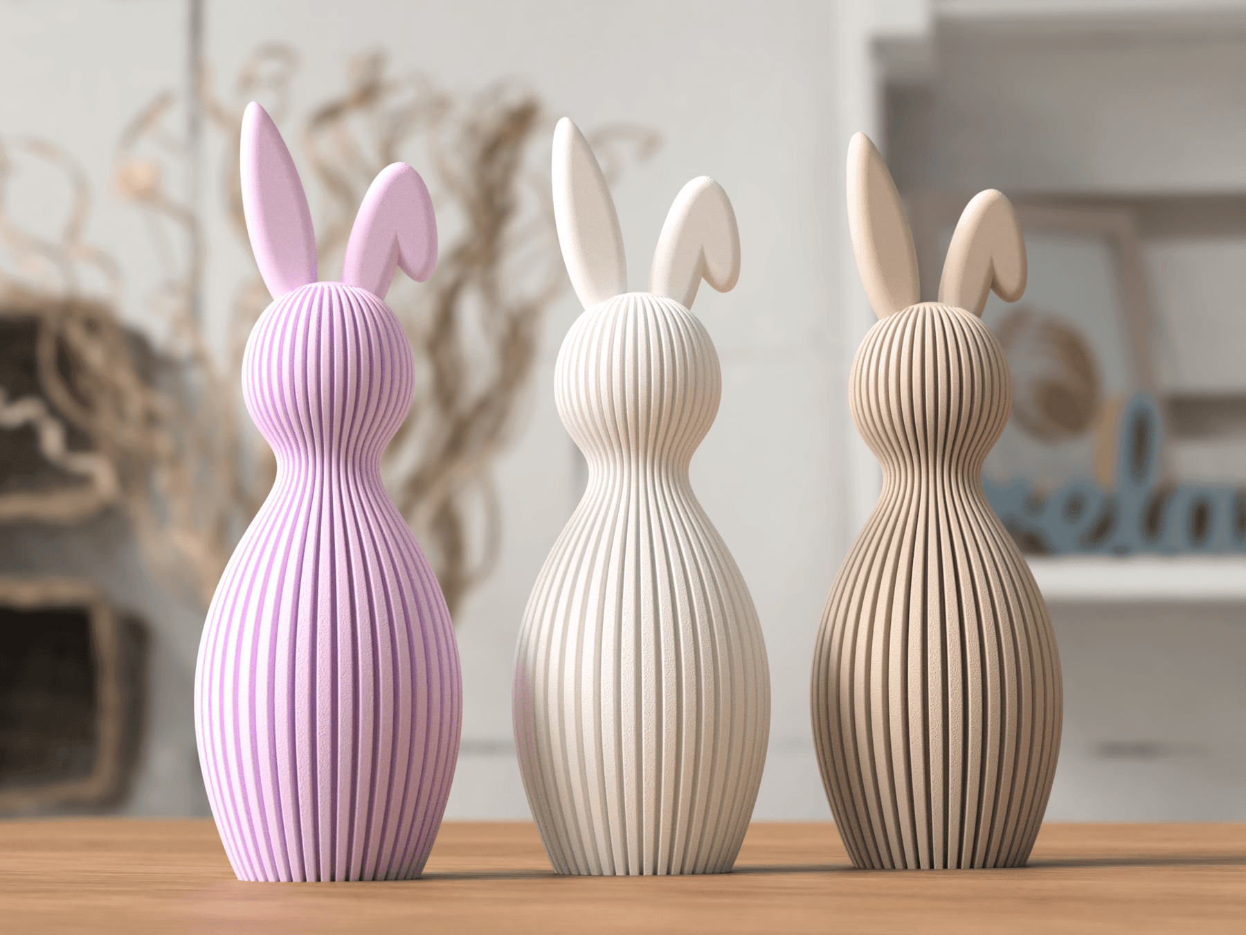 Trio de Coelhos de Páscoa Decorativos