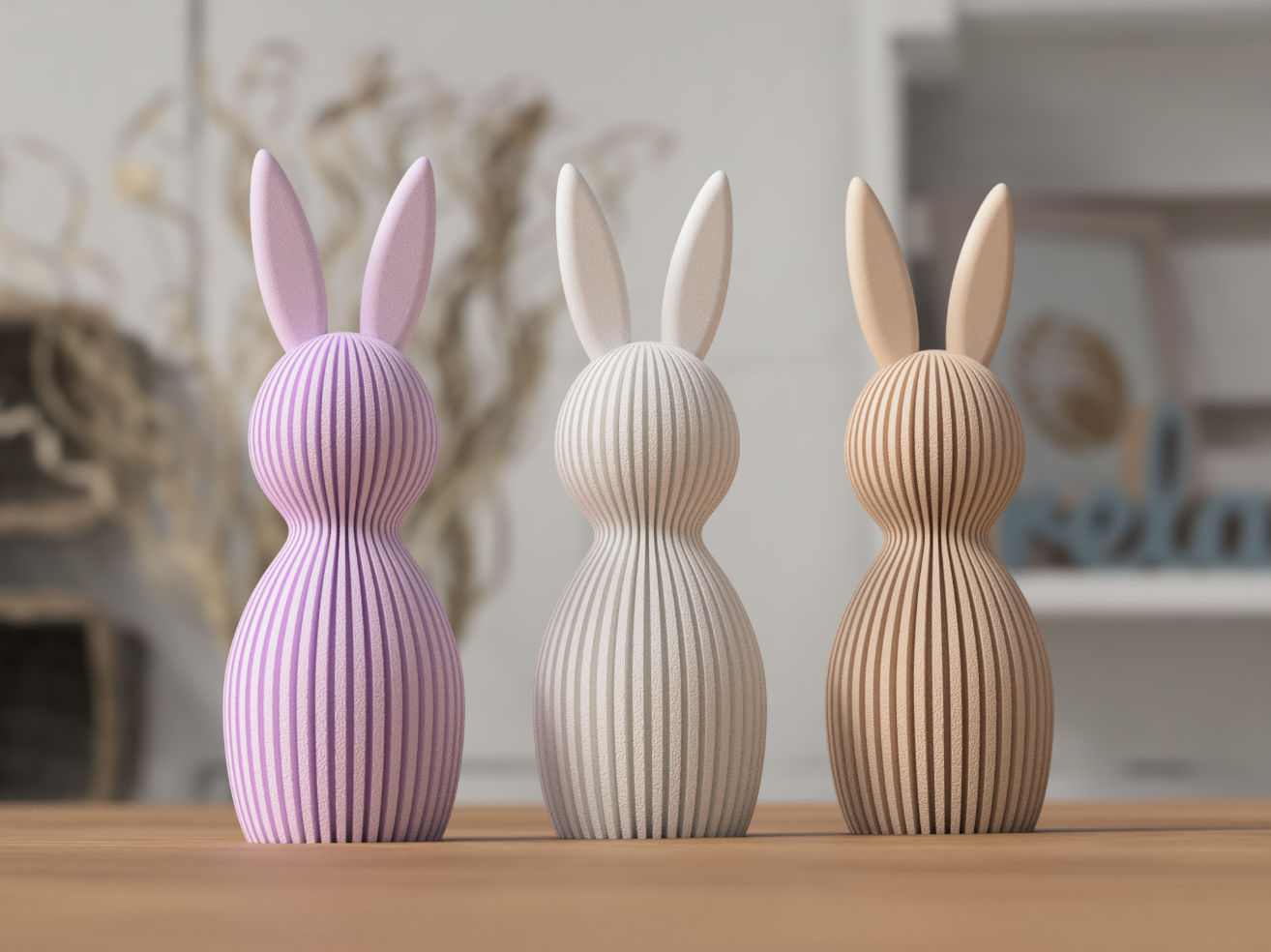 Trio de Coelhos Decorativo – Edição Páscoa e Atemporal