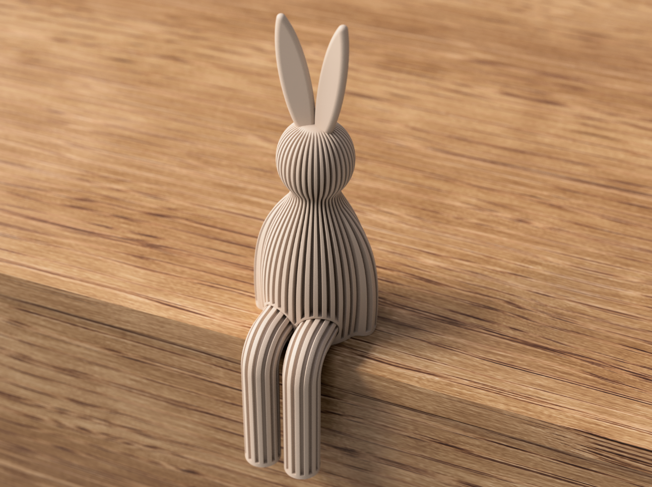 Coelho Decorativo de Páscoa Japandi – Escultura para Prateleira com Acabamento Ripado