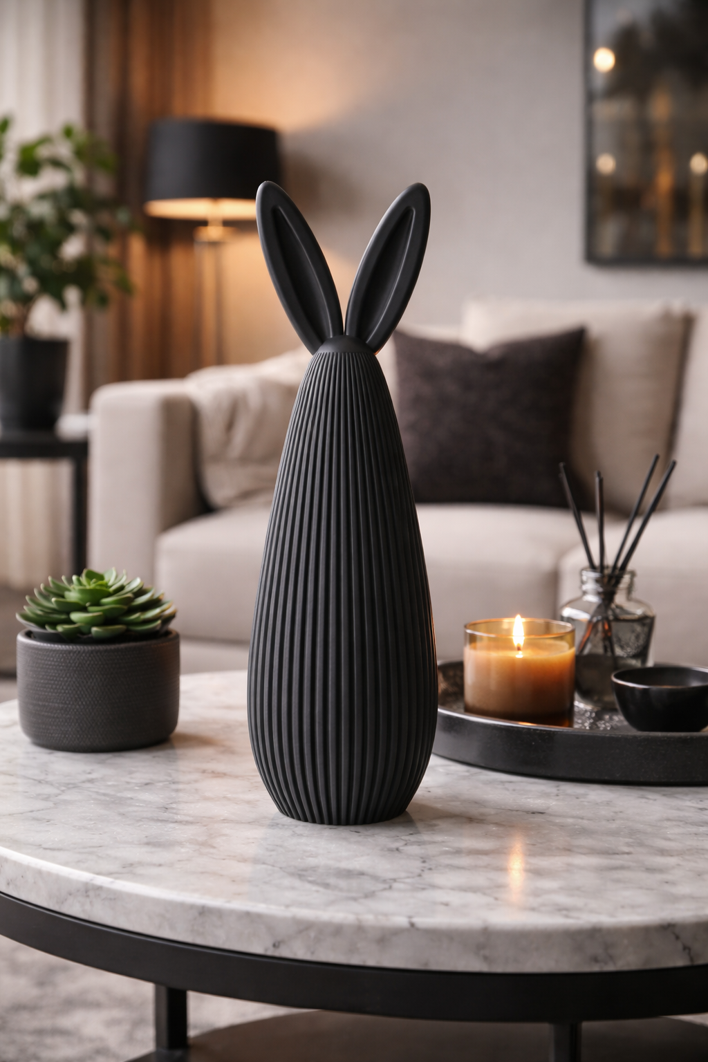 Coelho Decorativo Moderno – Escultura de Páscoa Minimalista Sustentável para Mesa e Prateleira