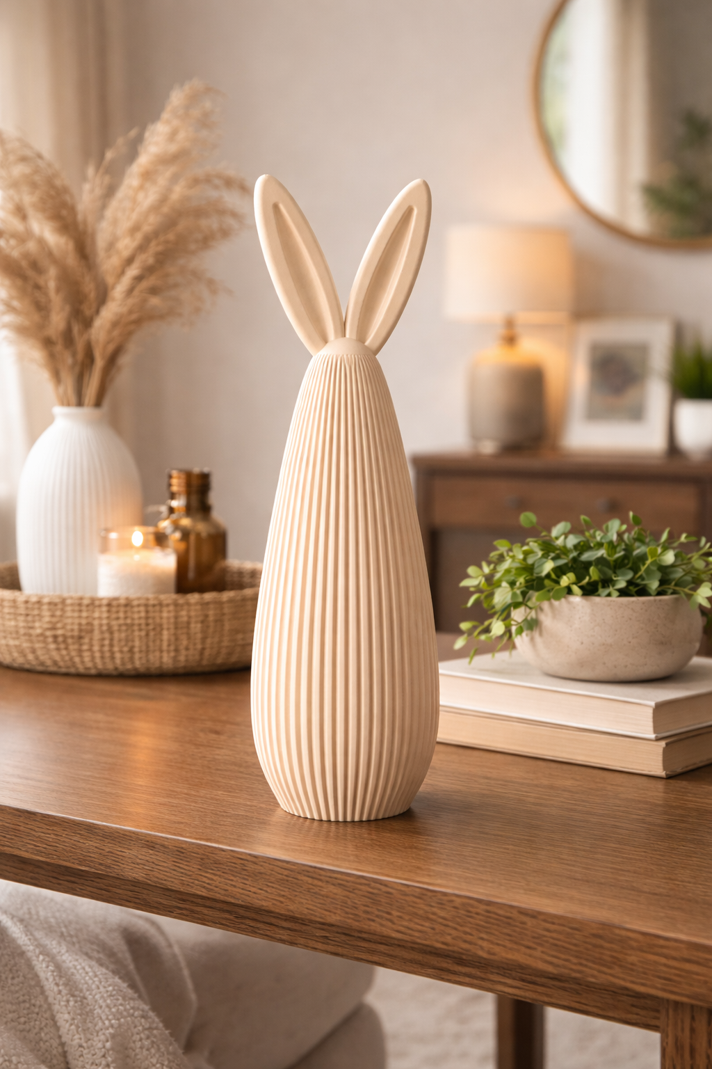 Coelho Decorativo Moderno – Escultura de Páscoa Minimalista Sustentável para Mesa e Prateleira