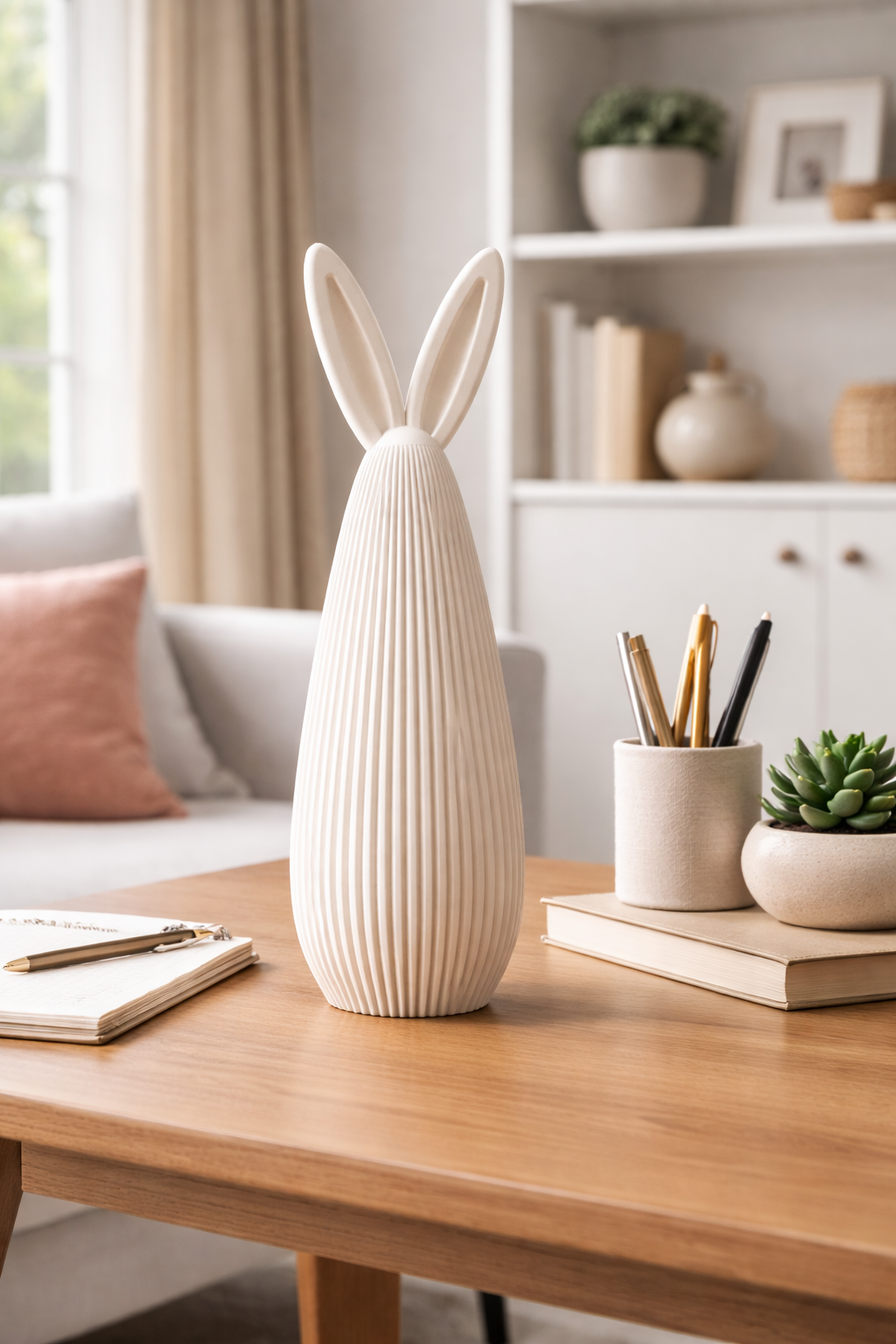 Coelho Decorativo Moderno – Escultura de Páscoa Minimalista Sustentável para Mesa e Prateleira
